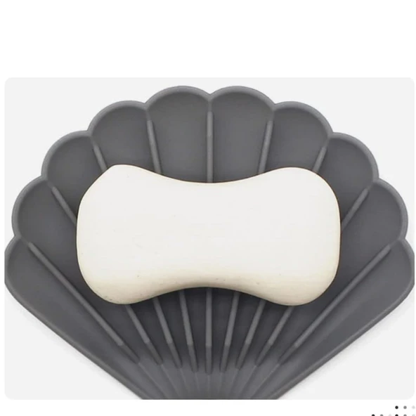 Gri Renk Kaymaz İstiridye Şekilli Silikon Sabunluk Sabun Depolama Tutucu ve Taşınabilir Sabunluk Plakası - Resim 3