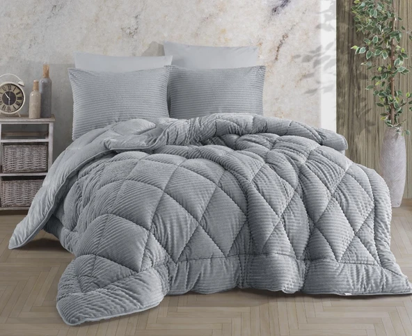 COMFORT YORGAN SETİ ÇİFT KİŞİLİK STRİPE GRİ ürün görseli
