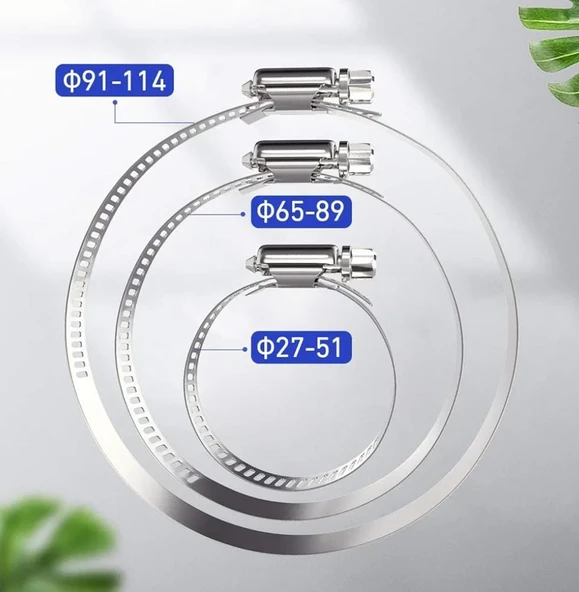 Hortum Bandı Paslanmaz Çelik 3 Parça Vida Tipi Hortum Kelepçesi Ayarlanabilir, Sıhhi Tesisat İçin