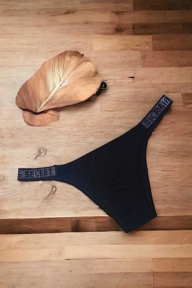 Kadın Brazilian Siyah Taşlı Rahat Yumuşak Külot - 2