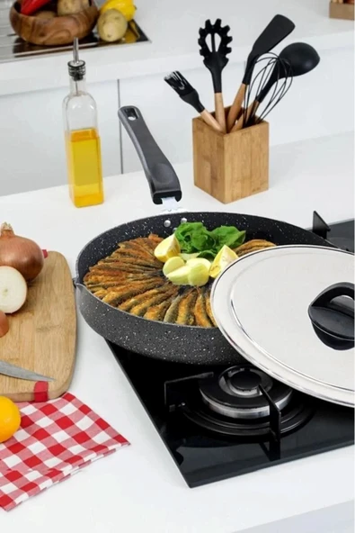 Granit Balık Tavası, Yanmaz Yapışmaz Börek Tavası 32 cm - Resim 4
