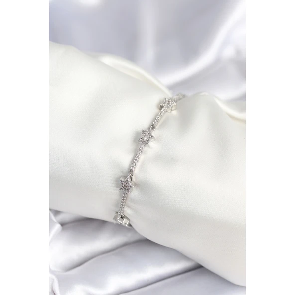 Pirinç Gümüş Renk Halley Yıldız Model Kadın Bileklik Vice-5353