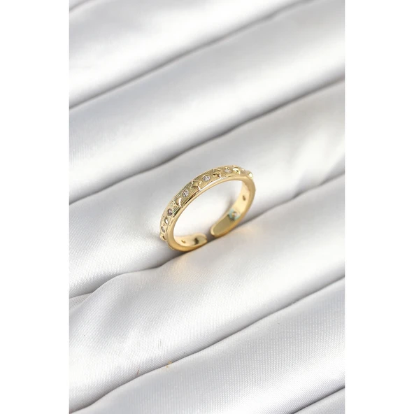 Pirinç Gold Renk Zirkon Taşlı Kadın Yüzük