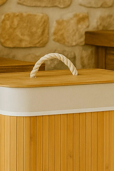 Dikdörtgen Katlanabilir Bambu Kirli Çamaşır Sepeti Oyuncak Düzenleyici Organizer 60 Cm - Resim 3