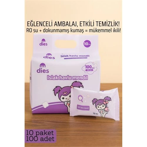 Dies Islak Mendil -RO Saf Su & Dokunmamış Kumaşlı, 100 Yaprak Temizlik Keyfi MOR - 1