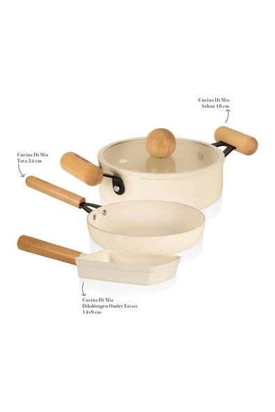 The mia cucina 4 parça kapaklı sahan ve tava seti takımı seramik kaplama - Resim 2