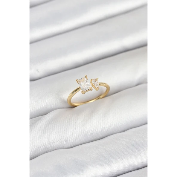 Pirinç Gold Renk Zirkon Taşlı Kadın Yüzük