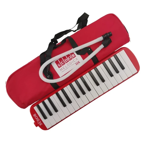 32 Tuşlu Notalı Melodika Taşıma Çantalı Südor Notalı Melodika Kırmızı