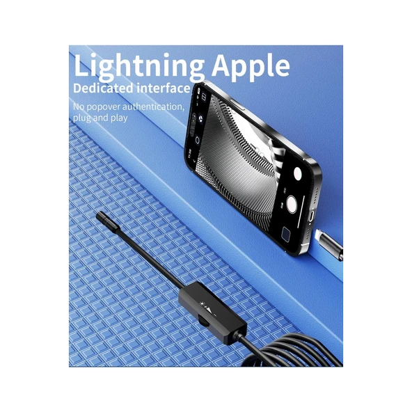 Endoskop Yılan Video Kamera İos Uyumlu Led’li 5 Metre 7 Mm Sert Kablo 2mp Full Hd - 4