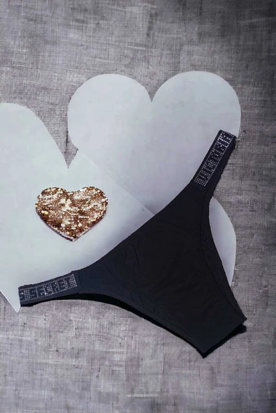 Kadın Brazilian Siyah Taşlı Rahat Yumuşak Külot - 3