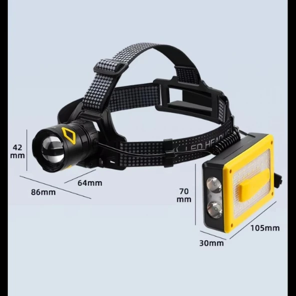 F.B.I Pro F-3003 Alüminyum PM10-TG LED Type-C Powerbank ve Solar Şarjlı Kamp Kafa Feneri