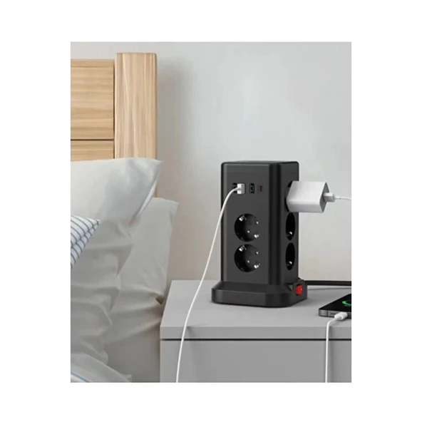 Wp711 Akım Korumalı Priz Kablosuz Şarj İstasyonu 11x Soket 3x Usb 1xtype-c Kablolu Grup Priz - 5