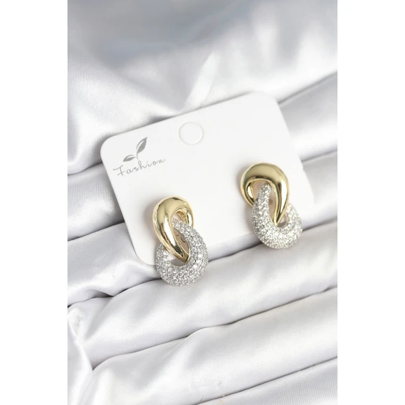 Sarmal Model Gold Gümüş Renk Pirinç Kadın Küpe