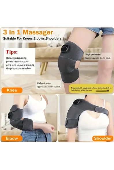 Glr HX001 Şarj Edilebilir Isıtmalı Titreşimli Diz Omuz Bacak Masaj Aleti | Sıcak Kompres ve Çoklu Modlar - 6