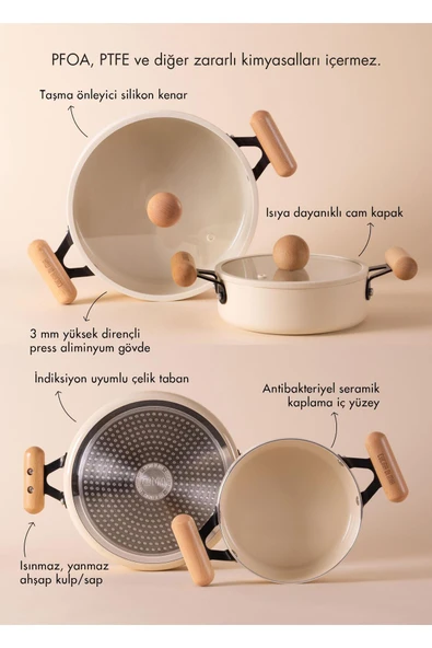 The mia cucina sığ pilavlık 24-26 cm karnıyarık tencere indiksiyonlu ocaklara uyumlu - Resim 3