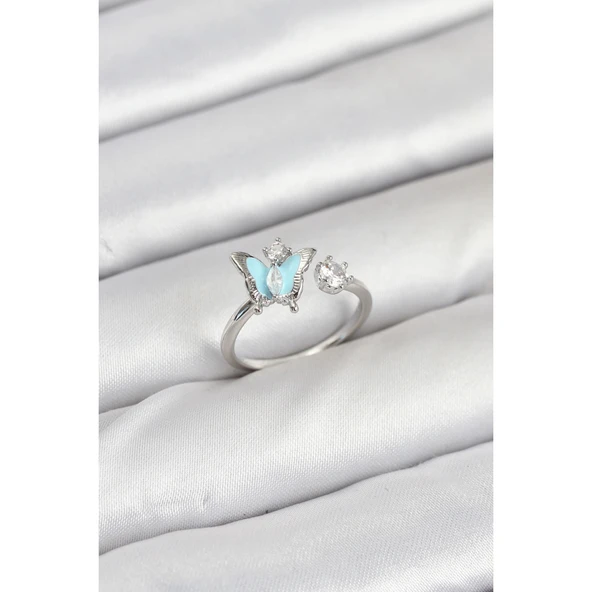 Pirinç Gümüş Renk Kelebek Model Kadın Yüzük