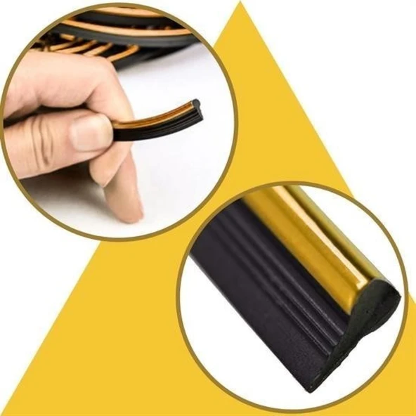 BUFFER® Gold Araba Oto Trim Dekorasyon Şeridi Kauçuk Elastik Kolay Kurulum 5 metre Şerit Bant - 2