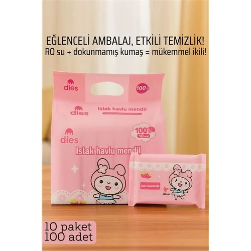 Dies Islak Mendil -RO Saf Su & Dokunmamış Kumaşlı, 100 Yaprak Temizlik Keyfi PEMBE ürün görseli