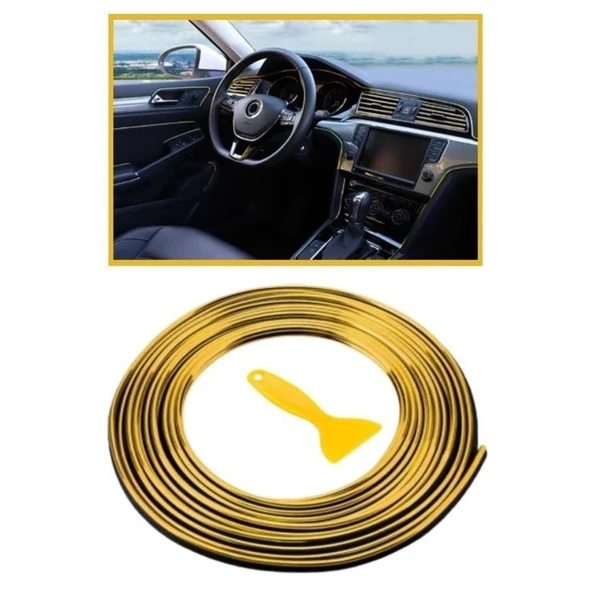 BUFFER® Gold Araba Oto Trim Dekorasyon Şeridi Kauçuk Elastik Kolay Kurulum 5 metre Şerit Bant - 7