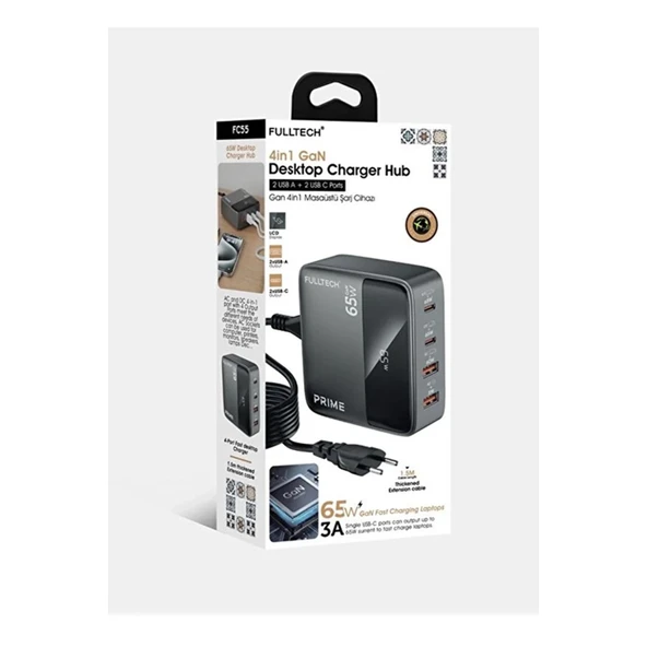 65w Masaüstü 4 Portlu Hızlı Şarj Cihazı İstasyonu 2xusb-a, 2xtype-c Giriş,1,5 Mt. Kablo - 5