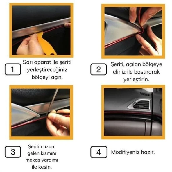 BUFFER® Gold Araba Oto Trim Dekorasyon Şeridi Kauçuk Elastik Kolay Kurulum 5 metre Şerit Bant - 5