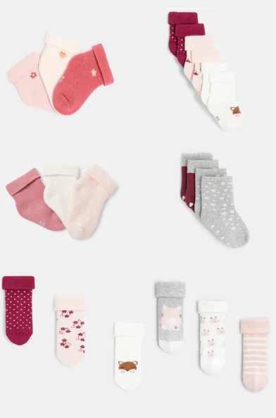 6'çift Organik Pamuklu 0/12 aylık Kız Bebek Kışlık Havlu Çorap