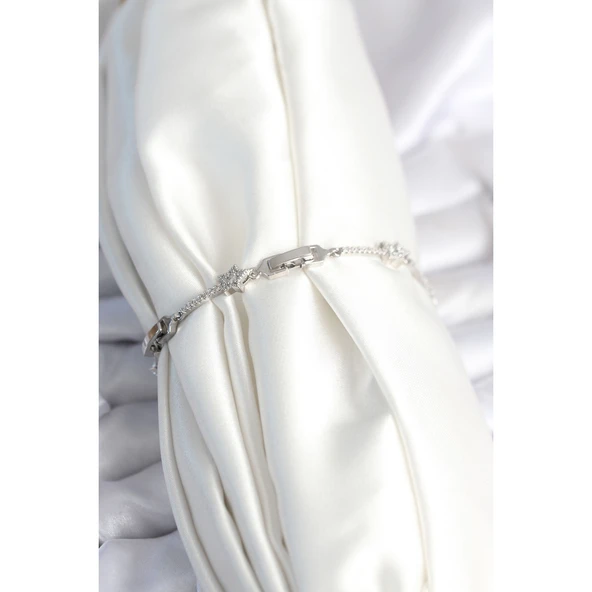 Pirinç Gümüş Renk Halley Yıldız Model Kadın Bileklik Vice-5353 - 2