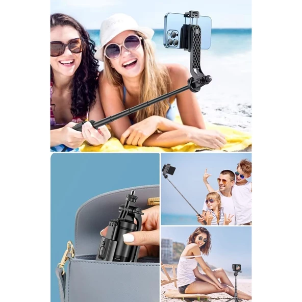 BUFFER® Fotoğraf Makinası ve Telefon Takılabilen 2si 1 Arada 2.2m Uzayan Selfie Çubuğu Kumandalı Tripod - 7