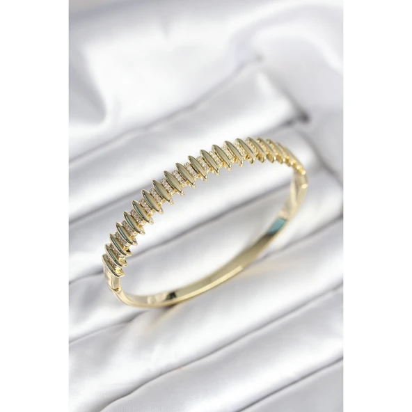 Gold Renk Zirkon Taşlı Pirinç Kadın Kelepçe Vice-5353