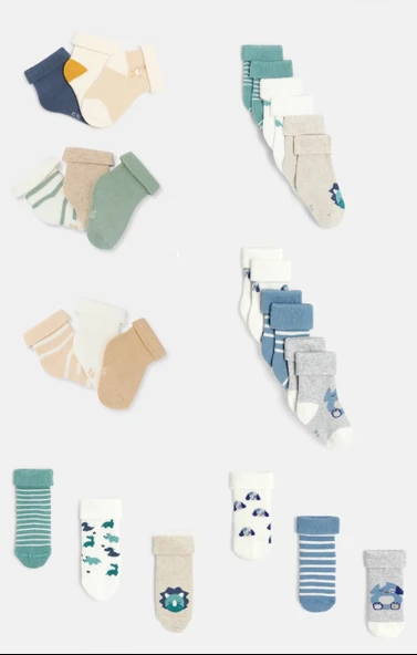 6'çift Organik Pamuklu 0/12 aylık Erkek Bebek Kışlık Havlu Çorap