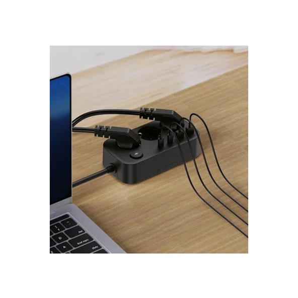 Akım Korumalı Priz 2 Usb + 2 Type-c Girişli 2 Metre Kablosu Anahtarlı Ve Duvara Monte Edilebilir - 3