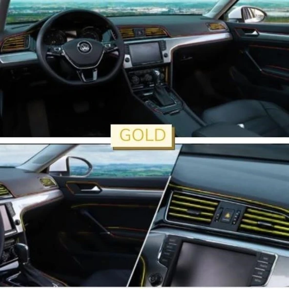BUFFER® Gold Araba Oto Trim Dekorasyon Şeridi Kauçuk Elastik Kolay Kurulum 5 metre Şerit Bant - 4