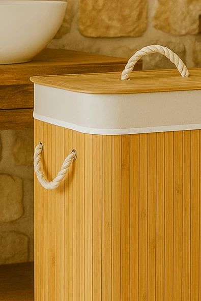 Dikdörtgen Katlanabilir Bambu Kirli Çamaşır Sepeti Oyuncak Düzenleyici Organizer 60 Cm - Resim 4