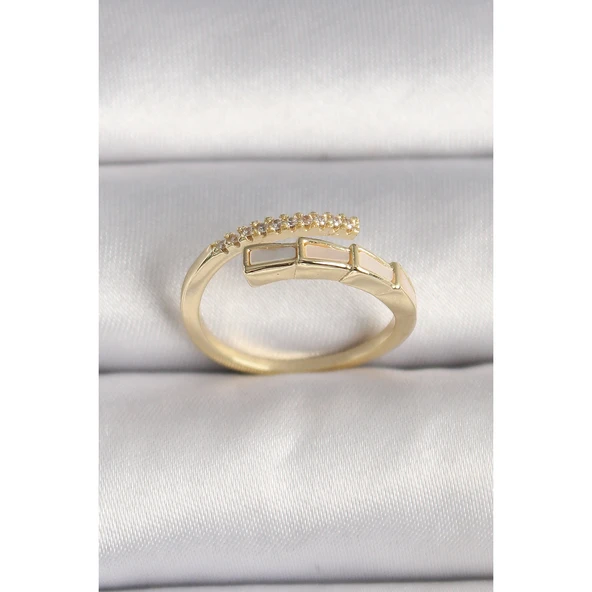 Pirinç Gold Renk Zirkon Taş Detaylı Yılan Model Ayarlanabilir Yüzük Vice-5353