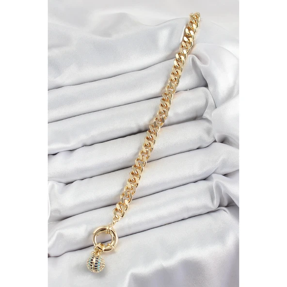 Pirinç Nazar Model Zirkon Taşlı Gold Renk VİP Seri Kadın Bileklik Vice-5353 - 2