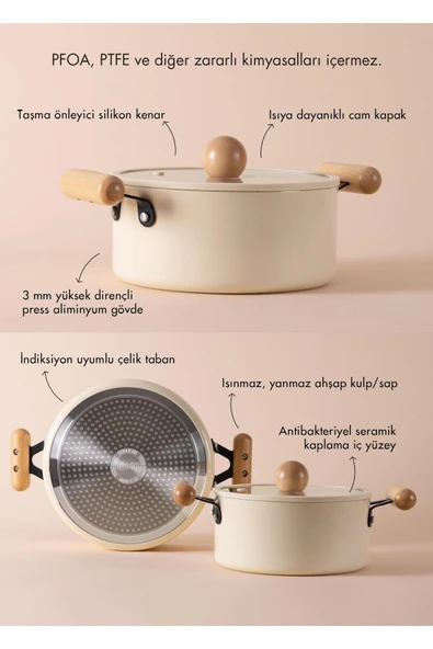 The mia cucina derin tencere 22 cm seramik yemek tenceresi indüksiyonlu ocaklara uyumlu - Resim 2
