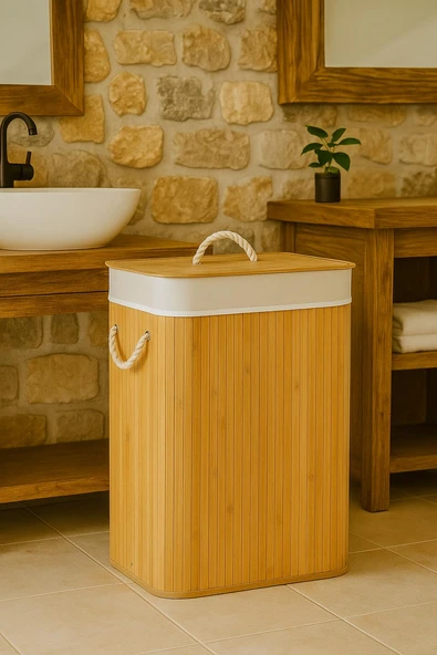 Dikdörtgen Katlanabilir Bambu Kirli Çamaşır Sepeti Oyuncak Düzenleyici Organizer 60 Cm ürün görseli 1