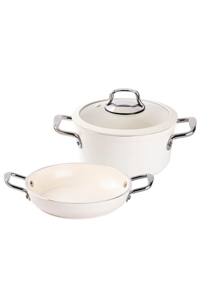 Tantitoni DELUXE KREM SERAMİK 3 PARÇA TENCERE SETİ ürün görseli
