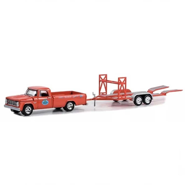 Greenlight 1/64 1967 Dodge D-100 with Tandem Car Trailer ürün görseli