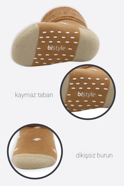 NessiWorld Puanlı Kaymaz Havlu Soket Çorap 2'Li BS10502 Hardal - Resim 4