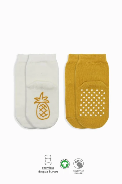 NessiWorld Meyve Figürlü Kaymaz Soket Çorap 2'Li BS10105 Ekru Hardal ürün görseli