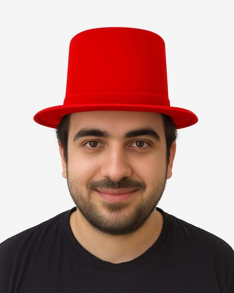 Kırmızı Renk Plastik Nubuk Kadife Kaplama Fötr Şapka 11 cm - Resim 2