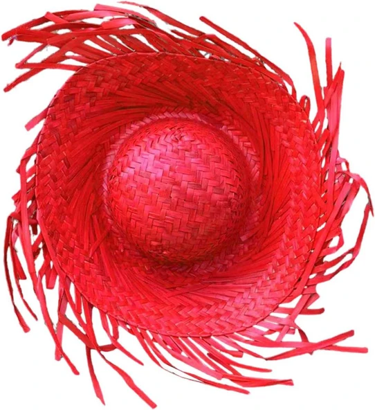Tropikal Parti Kırmızı Hasır Hawaii Şapkası 13x36 cm - Resim 5