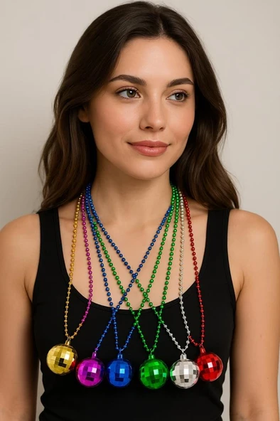 70'ler 80'ler ve 90'lar Temalı Disko Topu Kolye Seti 6 Adet