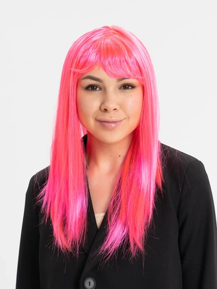 Şeker Pembesi Koyu Pembe Renk Uzun Düz Parti Peruğu - Resim 2