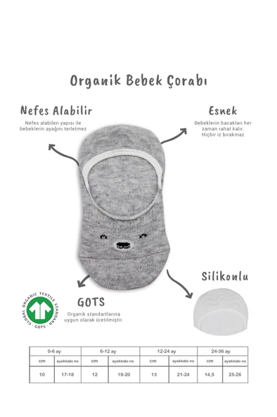 NessiWorld 2'Li Babet Cute Face Penye Çorap BS30103 Gri Beyaz - Resim 2