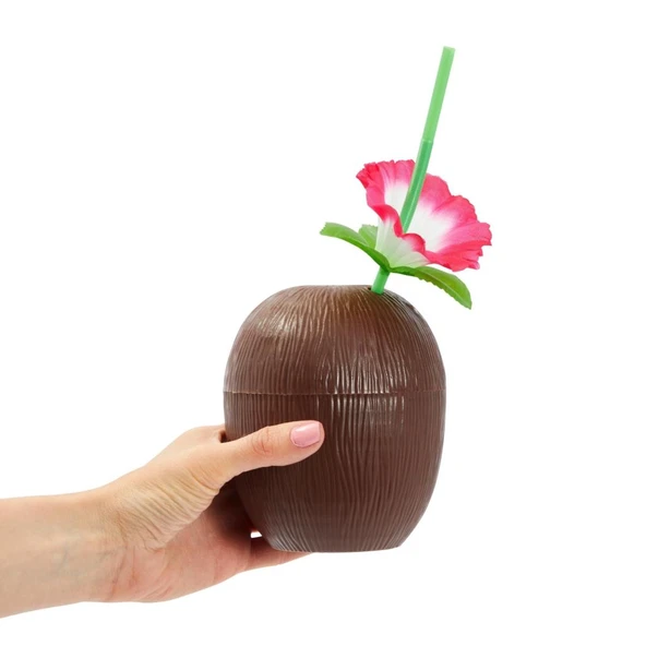 Hindistan Cevizi Hawaii Luau Aloha Pipetli İçecek Kabı Bardak 10x13 cm 1 Adet ürün görseli