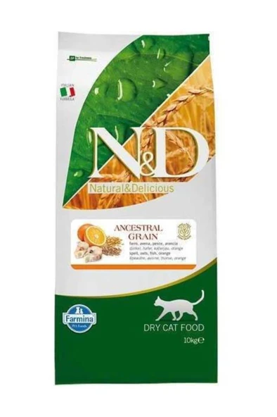 N&D Ocean Morina Balığı, Kılçıksız Buğday, Yulaf & Portakal Yetişkin Kedi Maması, 10 Kg