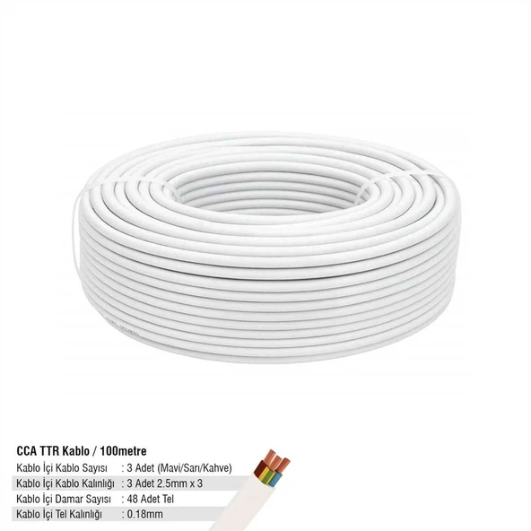 SGS PROFESYONEL CCA TTR KABLO 3X2,5 100 METRE 48X0,18 BEYAZ ürün görseli