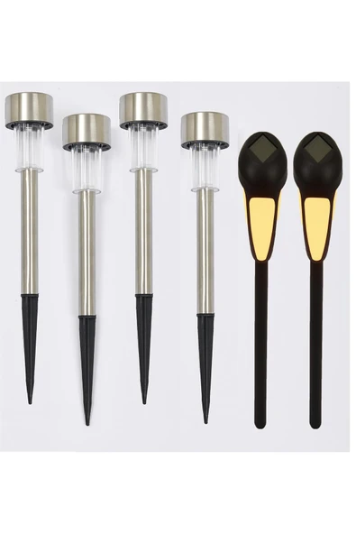 6 Adet Güneş Enerjili Aydınlatma Solar Ledli ve Solar Alevli Bahçe Aydınlatması